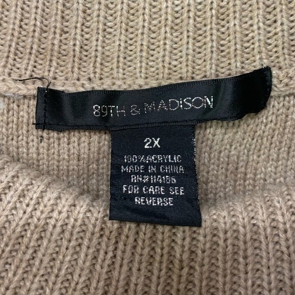 89th & Madison | Heathered Tan Open Knit Lightweight Cowl Neck Plus Size 2X - Picture 3 of 7